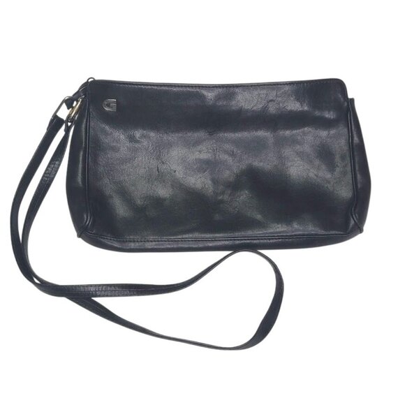 Ganson Handbags - Vintage Ganson Black Leather Crossbody Bag Adjustable Strap Zippered Compartment